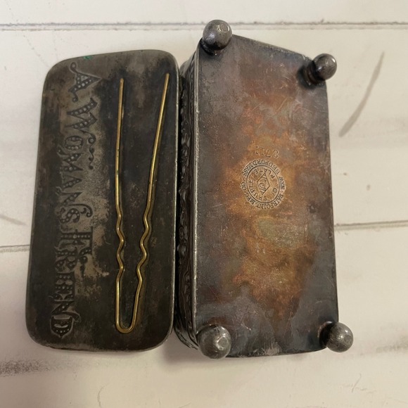 Antique Fairpoint Silverplate Hairpin Trinket Box Victorian Edwardian Vanity - Picture 5 of 13